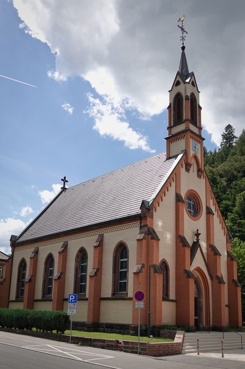 Free A beautiful historic church with Neo-Gothic architecture in Calw, Germany on a sunny day. Stock Photo