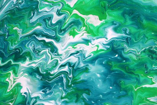 Dynamic swirls of green and blue create a captivating abstract artwork full of motion and color.