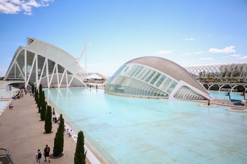 Free Stunning view of futuristic buildings in Valencia's City of Arts and Sciences complex. Stock Photo