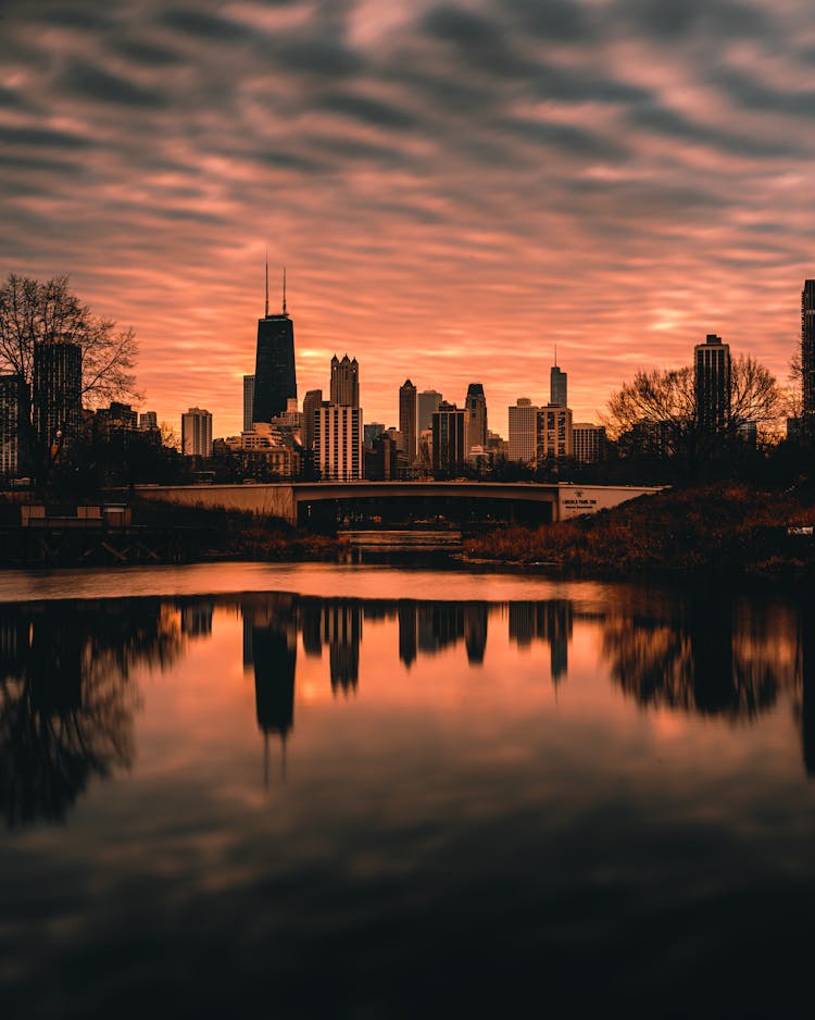 Sunset Over Lake In Chicago