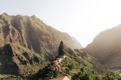 Free Breathtaking landscape of Masca Valley with steep cliffs and lush greenery in Tenerife, Spain. Stock Photo