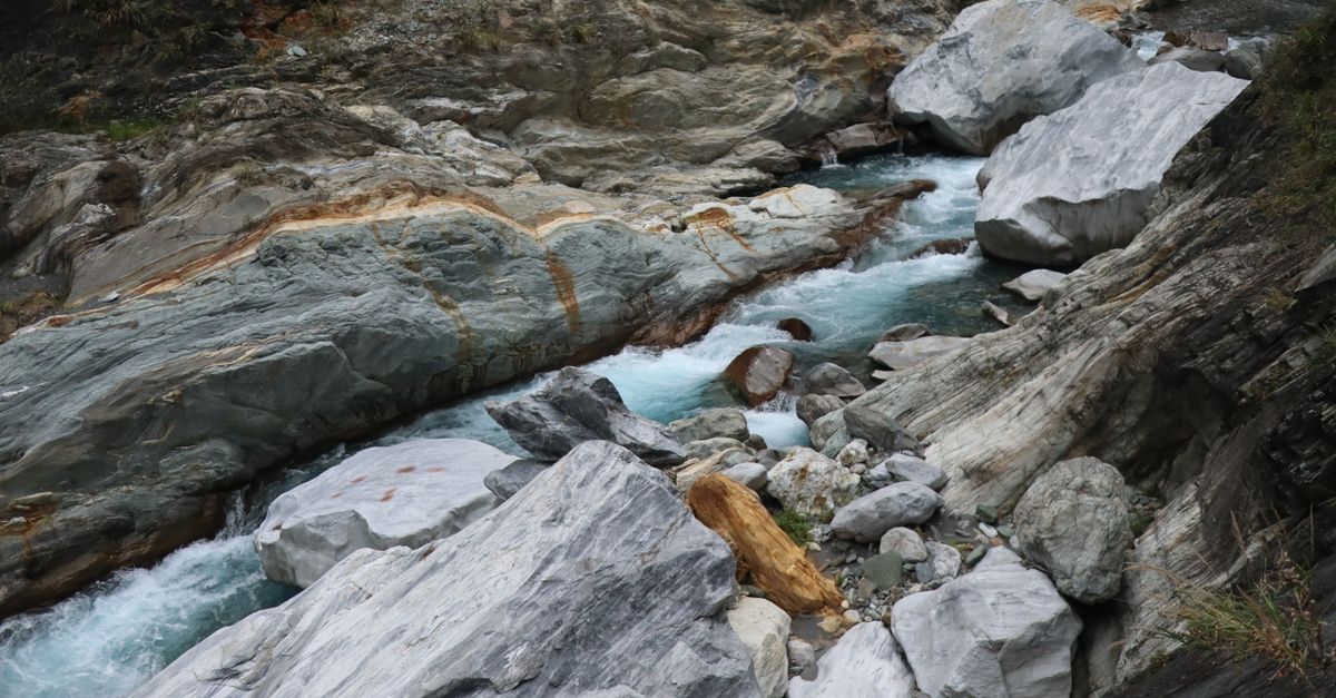 Dramatic rocky river scene captured in Hualien County, Taiwan.