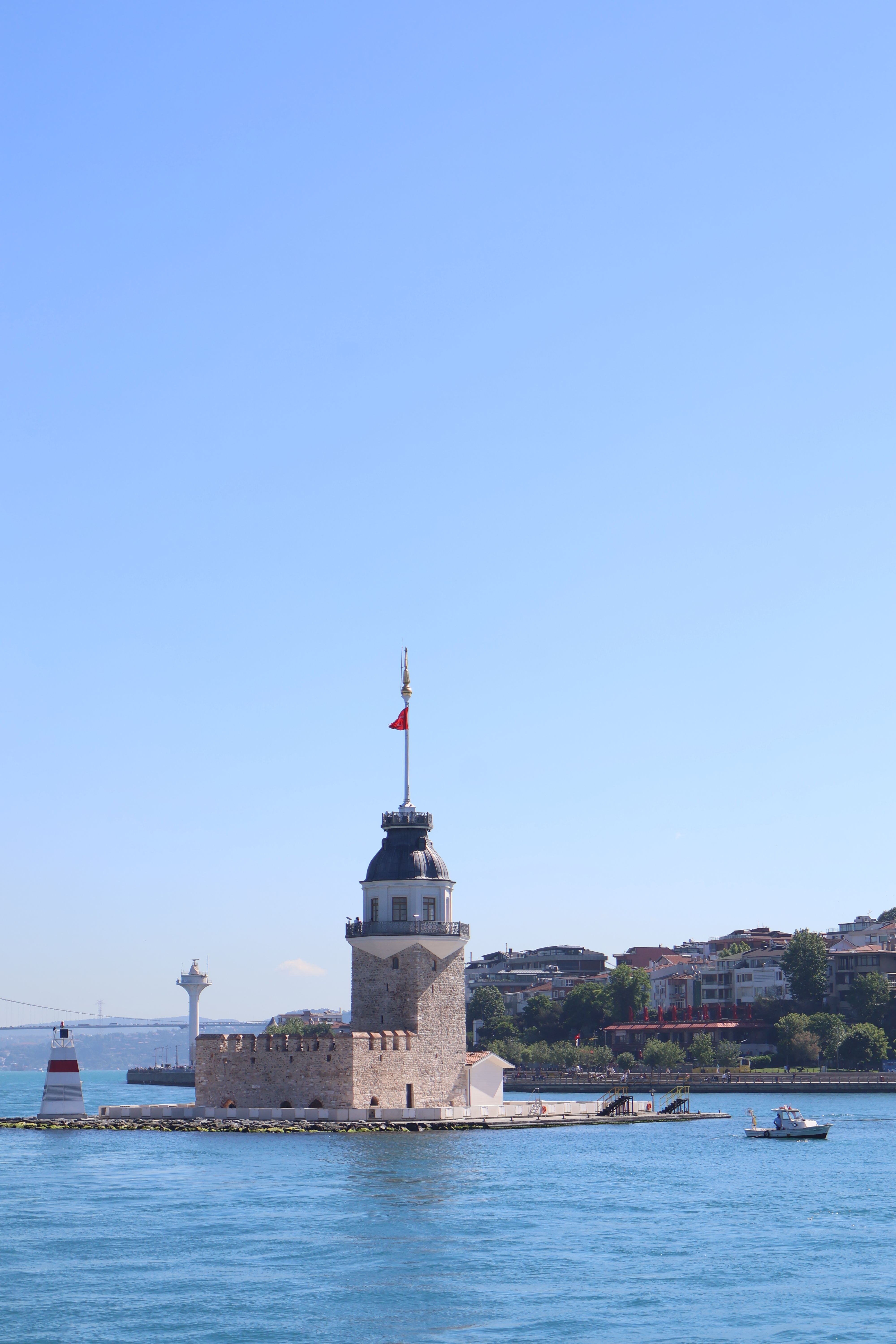 Scenic view of the iconic Maiden's Tower on the Bosphorus in İstanbul, Türkiye.