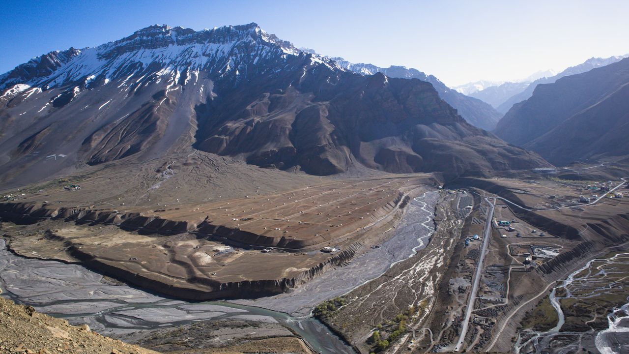 scenic aerial view of the rugged spiti valley landscape with mountains