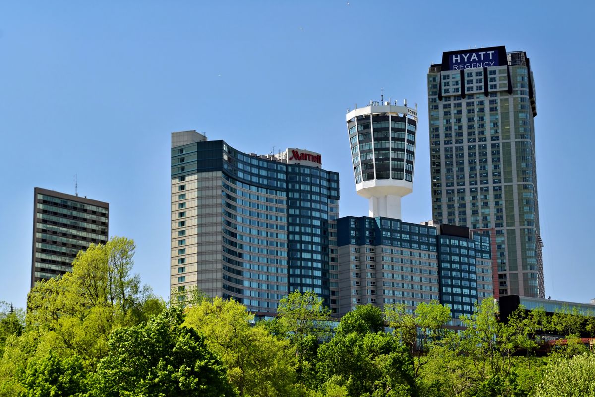 Fallsview Casino Resort exterior and Niagara Falls landscape