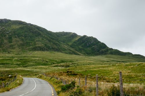 Free A pastoral road winding through the lush greenery of Killarney National Park in Ireland. Stock Photo