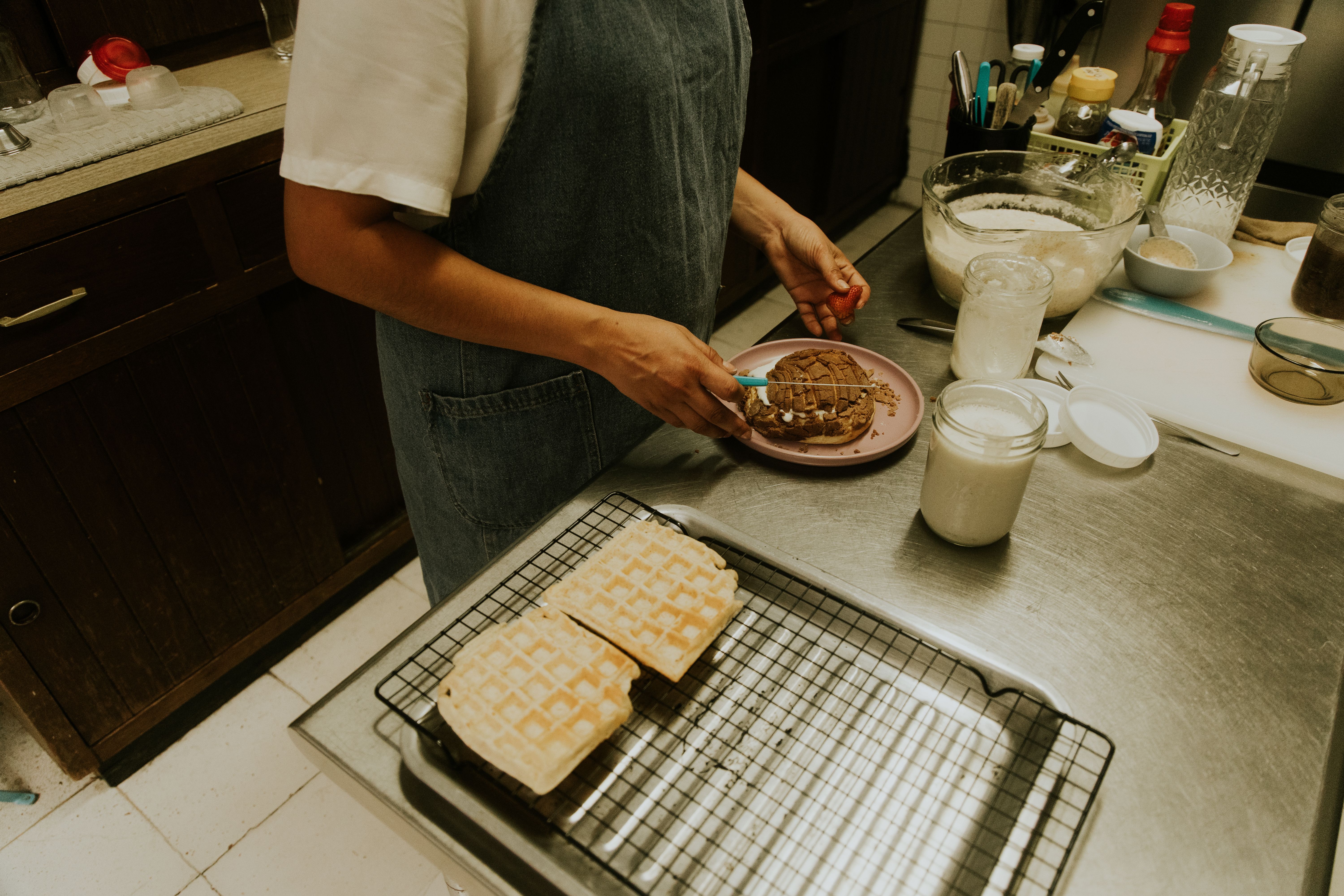 Brown-Butter Waffles with a Herb Salad