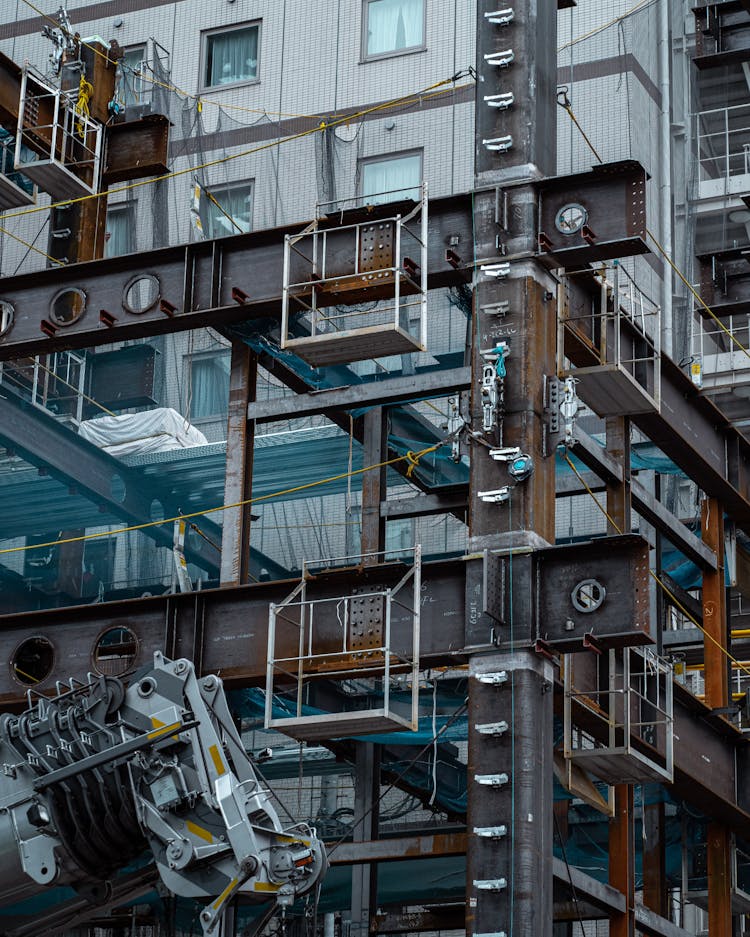 Metal Beams In A Construction Site