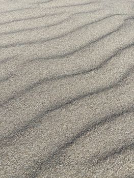 Close-up of sandy ripples creating a natural textured pattern on a beach in Kaliningrad, Russia.