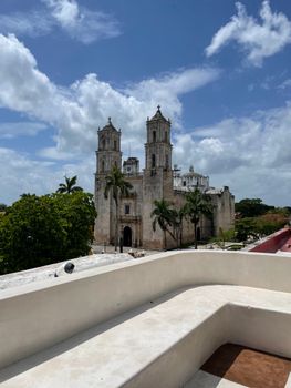 Historic San Servacio Church in Valladolid, Yucatán on a sunny day. Perfect example of colonial architecture.
