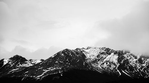 Free Black and white image of the snow-capped Andes mountains in Ushuaia, Argentina. Stock Photo