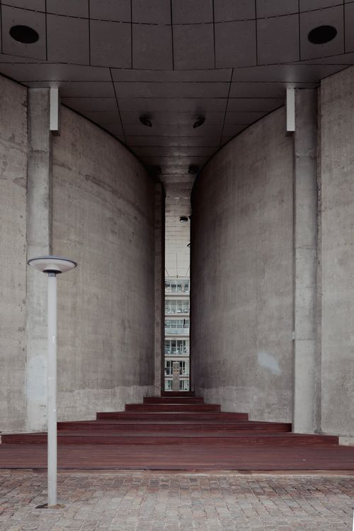 Free Exploring brutalist architecture in Copenhagen with concrete structures and geometric design. Stock Photo