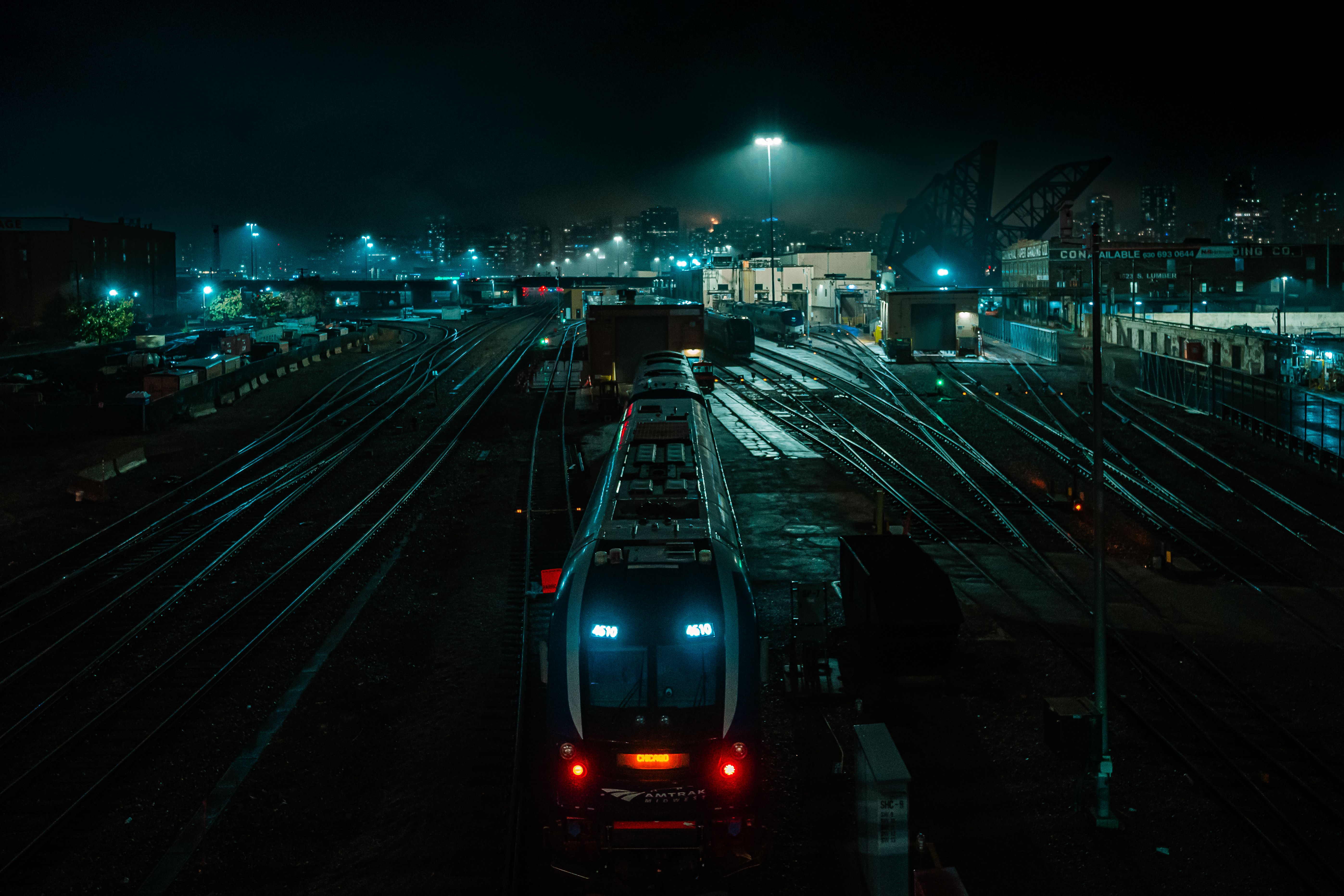 An Amtrak Acela Express train speeding through the countryside in the USA