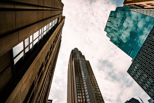 Stunning view of skyscrapers in Minneapolis, capturing modern urban architecture against a cloudy sky.