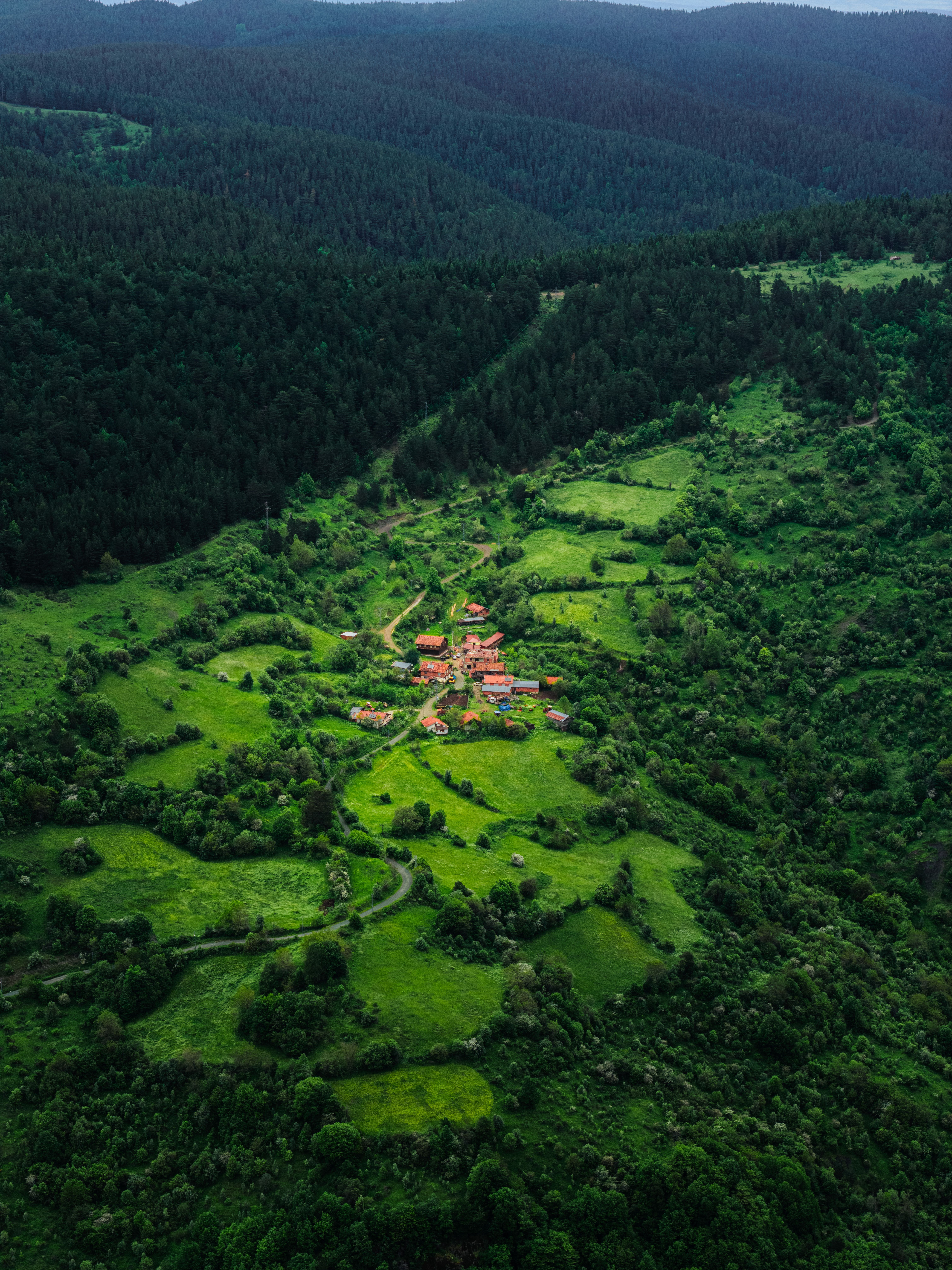 Rural village in verdant valley, Equatorial Guinea