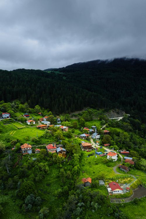 Scenic Mountain Village in Lush Green Landscape · Free Stock Photo