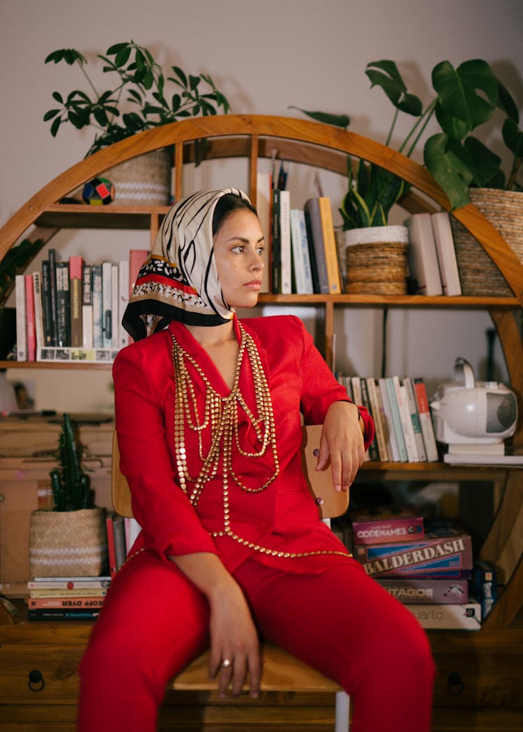 Trendy Ethnic Woman In Fashionable Clothes At Home