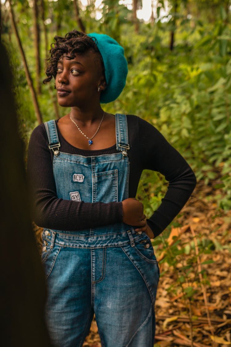 Woman In Black Long Sleeve Shirt And Blue Denim Overalls