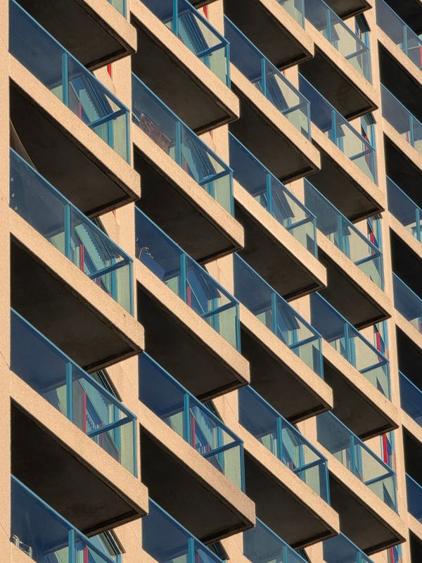 Toronto modern apartment balconies at sunset