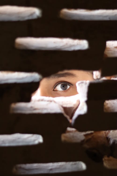 Free Photo of Person Peeking through the Hole Stock Photo