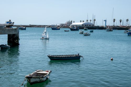 Free A peaceful scene of boats and yachts in the marina of Cascais, Portugal, under a bright summer sky. Stock Photo