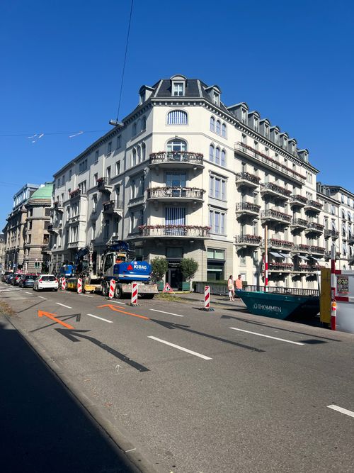 Free Historic European architecture on a sunny day with street construction. Stock Photo
