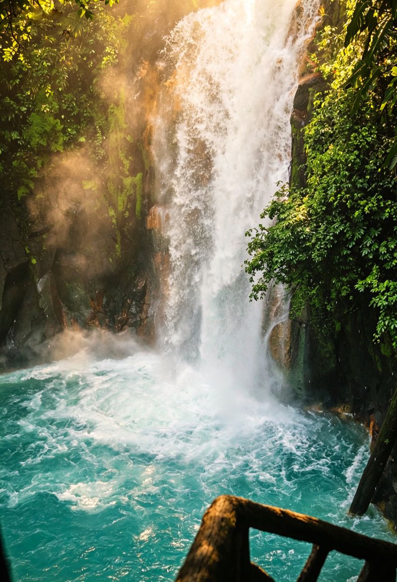 Catarata La Fortuna de 70 metros cayendo entre paredes de selva tropical verdísima