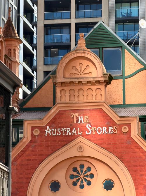 Free Photo of The Austral Stores facade blending historic and modern architecture. Stock Photo