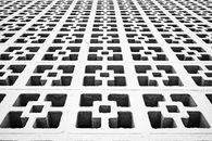 Cement building wall with decorative elements