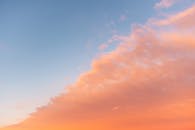 日落景色令人惊叹，橙蓝交织的天空中，云层柔和