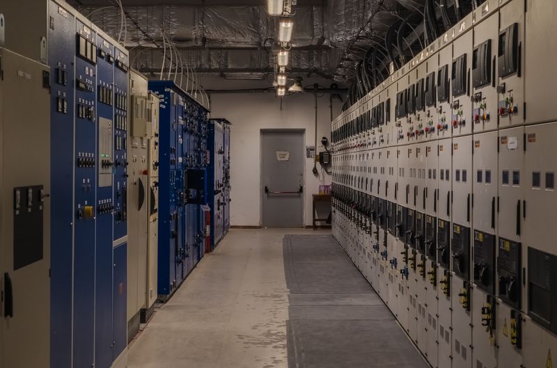 A sophisticated control room filled with electrical panels and equipment