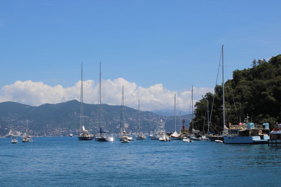 Outstanding Private Luxury Yacht Sunset Cruise in Bodrum with Dinner 3 Hours Review 2026 - Beautiful sailboats anchored in the scenic harbor of Portofino, Italy, under a clear summer sky.