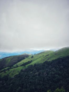 A serene landscape of verdant rolling hills beneath a cloudy sky, showcasing nature's tranquility.