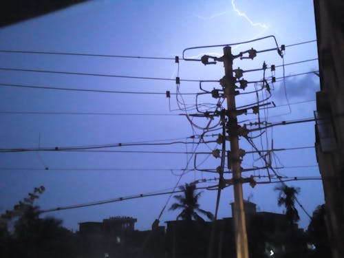 Free stock photo of electric post, evening sky, lightning strike Stock Photo