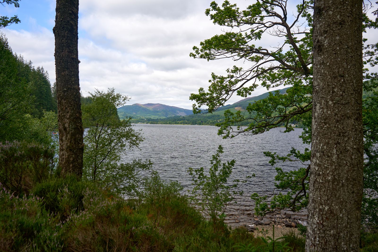 Scottish landscape near East Kilbride with loch and green hills