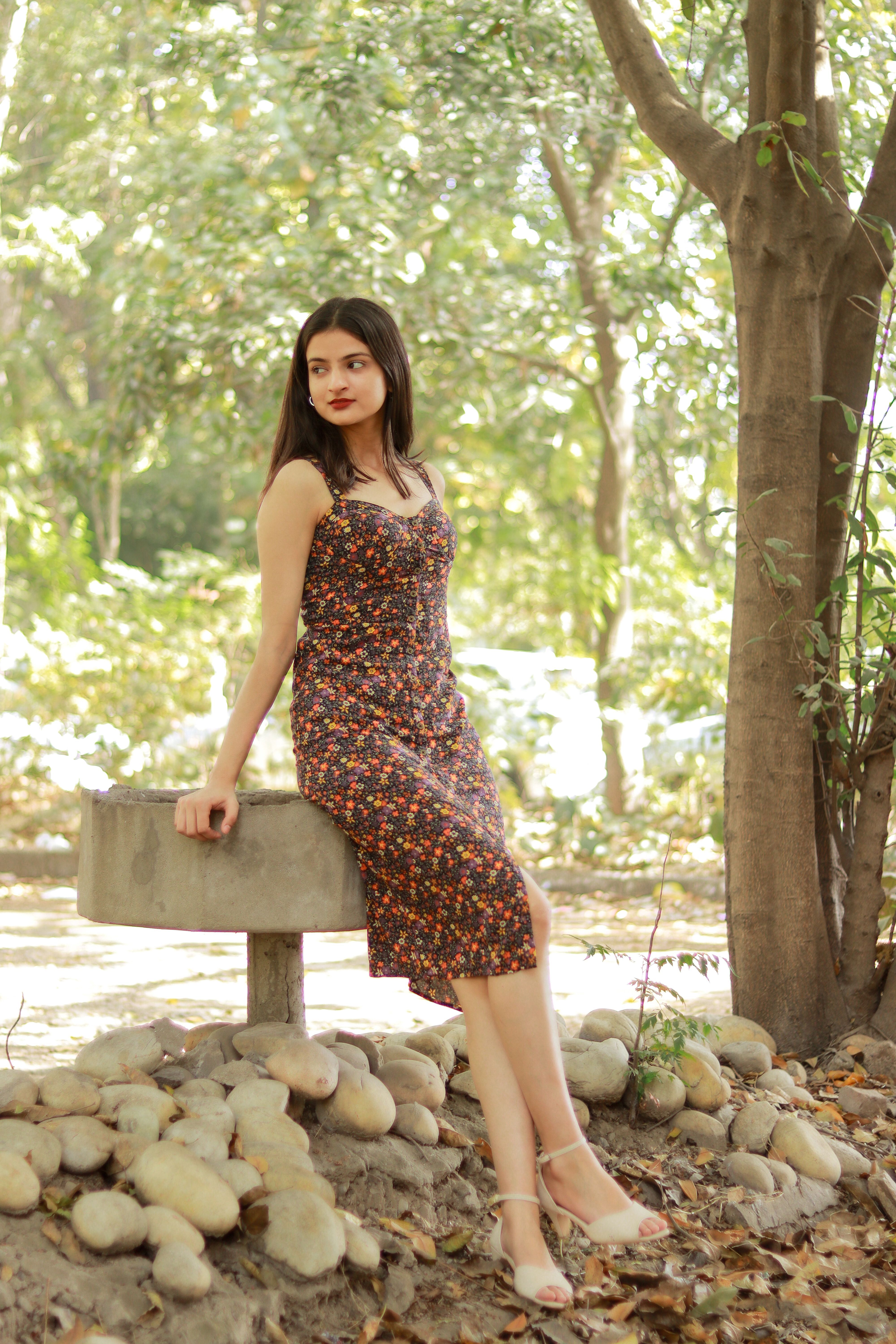 midi dress photoshoot Pastel Floral Midi Dress