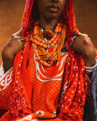 Coral & royal beadwork