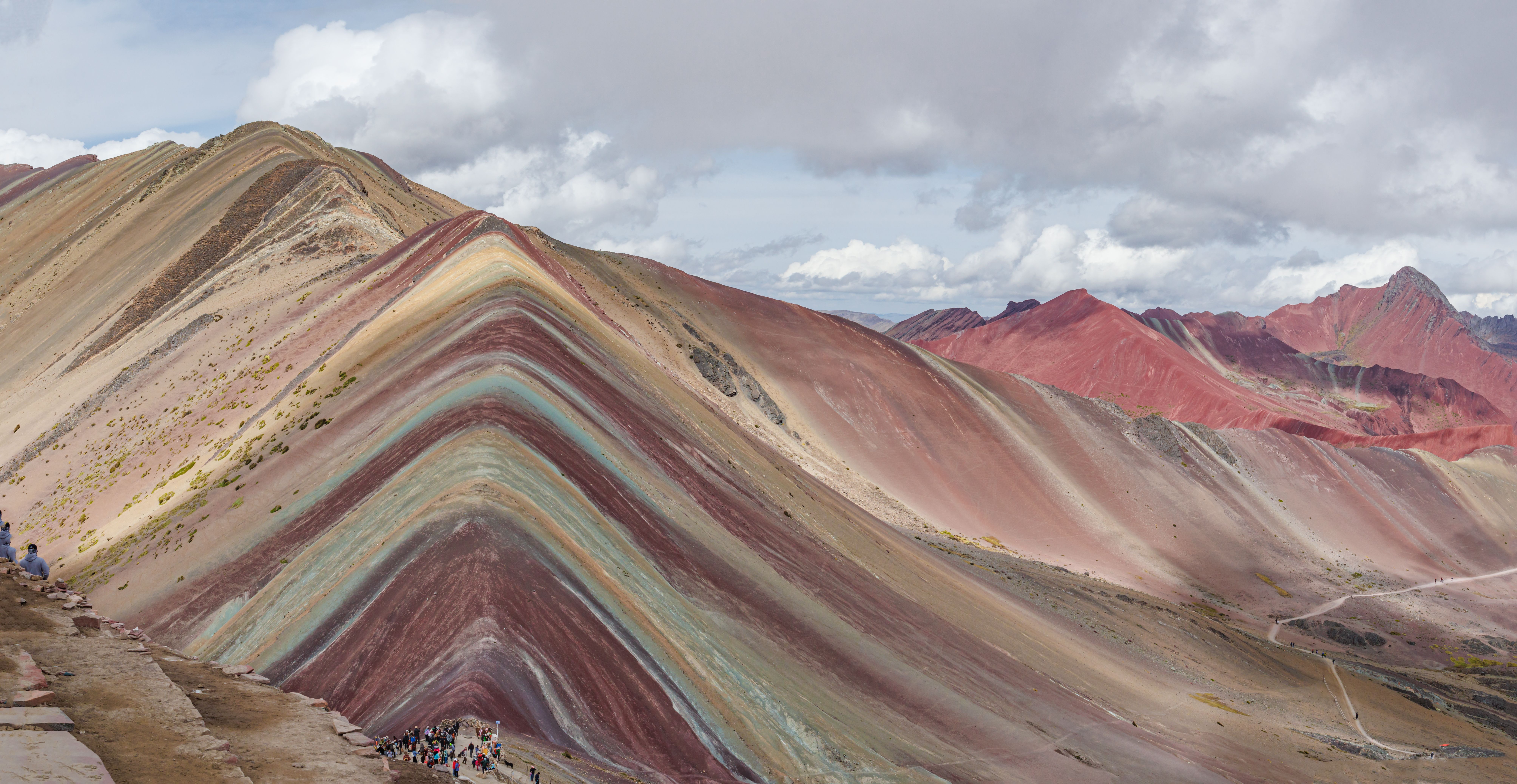 Vibrant striped colors of Rainbow Mountain (Vinicunca) in Peru