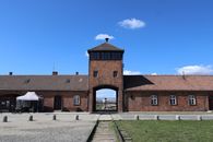 View of the main entrance of Auschwitz II-Birkenau in Brzezinka, Poland.