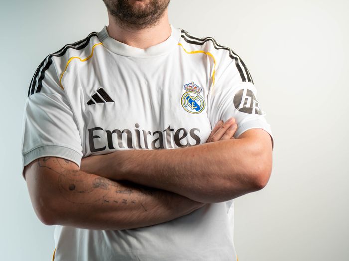 Studio portrait of a player wearing a training jersey