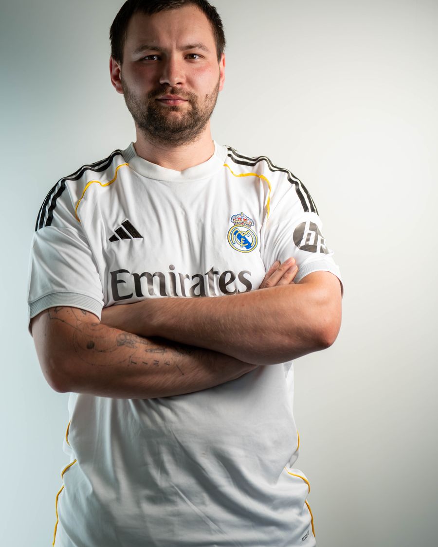Studio portrait of a player wearing a training jersey