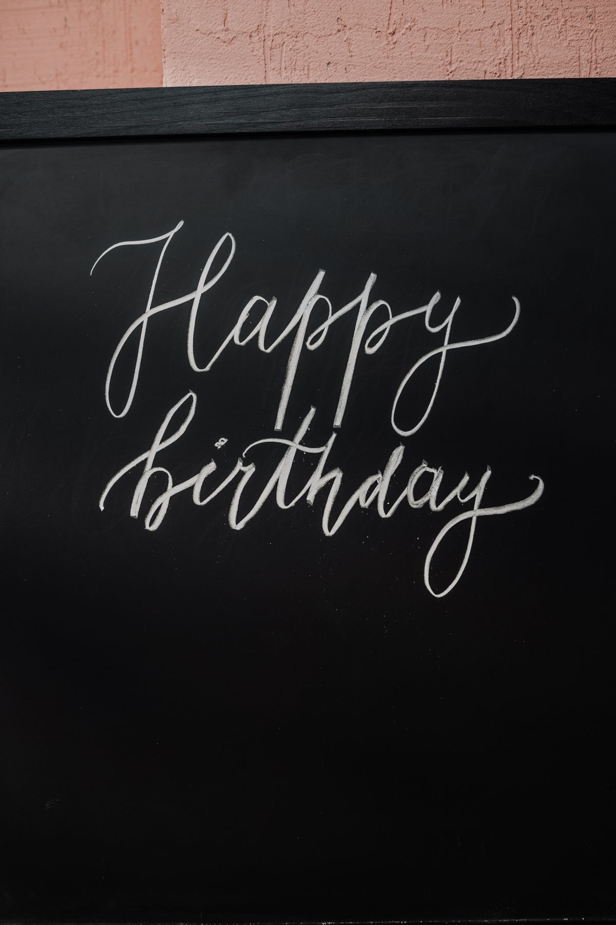 Chalkboard with Happy Birthday written in white hand lettering