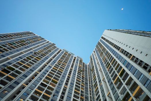 A view of contemporary skyscrapers reaching for the sky in Ho Chi Minh City, Vietnam.
