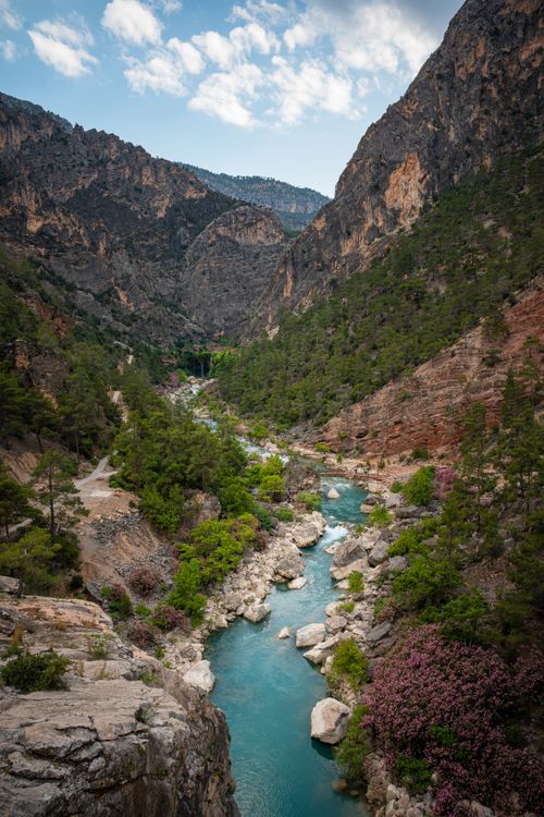 Free Stunning view of a turquoise river flowing through a lush canyon in Mersin, Türkiye. Stock Photo