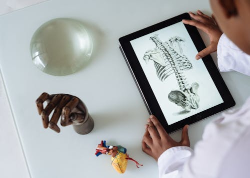 Onherkenbare Afro Amerikaanse Wetenschapper Die Anatomie Met Tablet Bestudeert