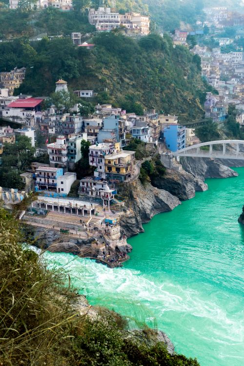 Free Beautiful view of Devprayag, India, where rivers Bhagirathi and Alaknanda converge. Stock Photo