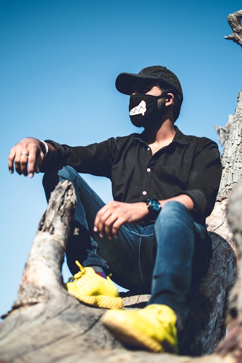 Free stock photo of black jacket, black mask, masked