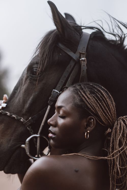 Free A peaceful moment captured between a young woman and her horse, embodying mutual trust and harmony. Stock Photo