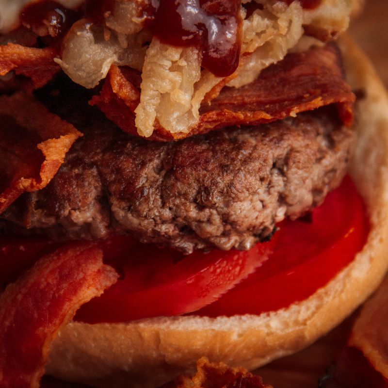 No-Frills Beef Burgers with Crispy Bacon and Mayo