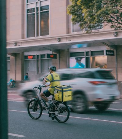 Bicycle courier making a local delivery